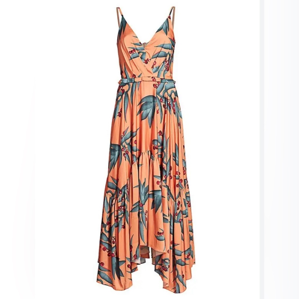 PatBo coral leafy print maxi dress.